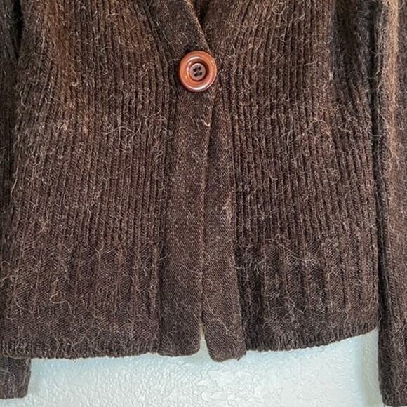 BCBG MAXAZRIA Cardigan Sweater Brown Chunky Knit Bell Sleeves Alpaca Blend Sz L‌ - Picture 3 of 8